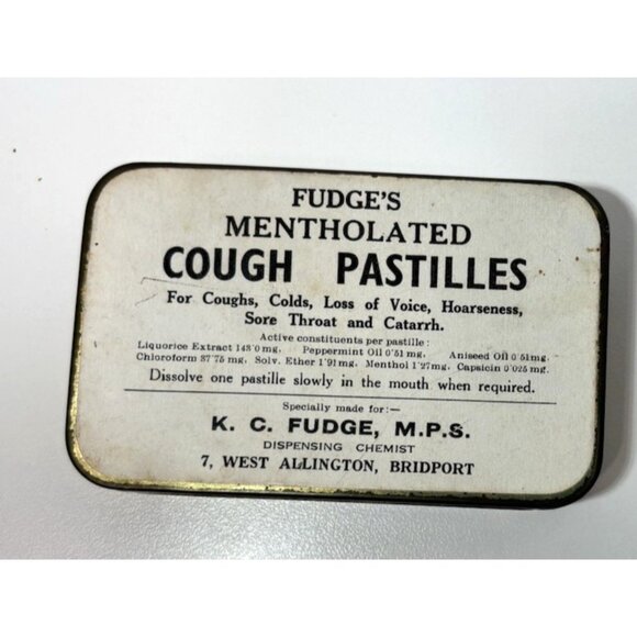Fudge's Other - Vintage Fudge's Cough Pastilles Tin Chloroform and Ether on Ingredient List